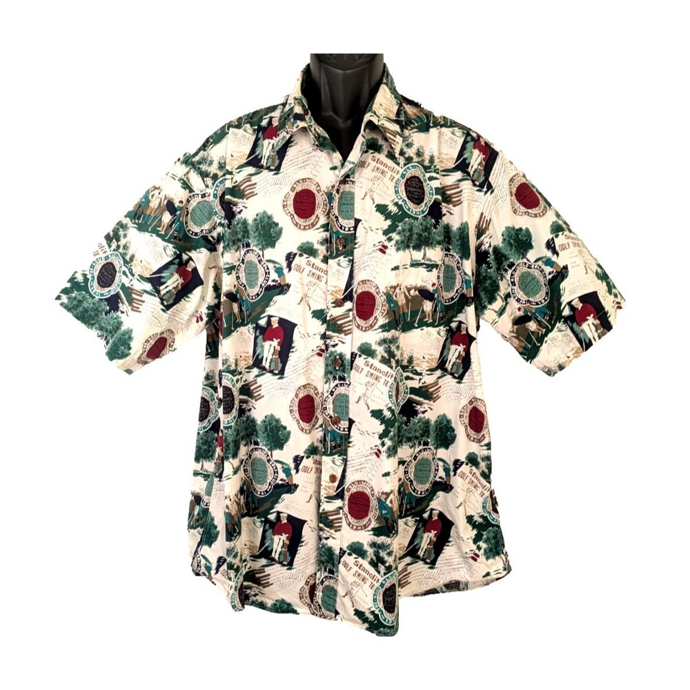 Twickers by Kenneth Gordon Men's XL Cotton Golf Theme Print Camp Shirt